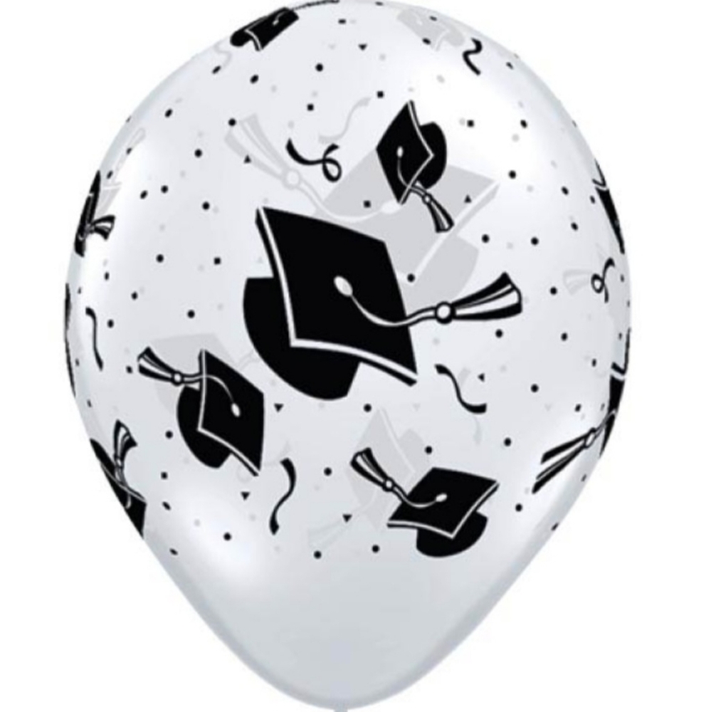 Graduation Hats 11 Inch Latex Balloons 15 Count Clear with Black